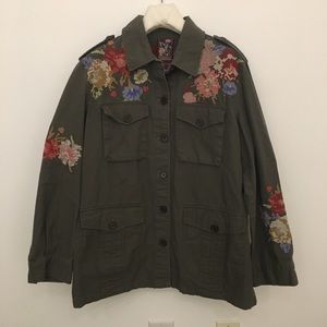 Johnny was embroidered army green button up jacket