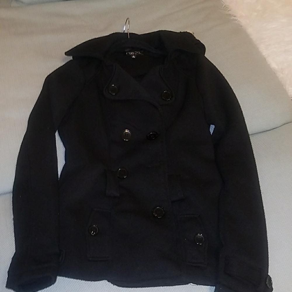 Rue 21 Pea Coat with hoodie. (Black)