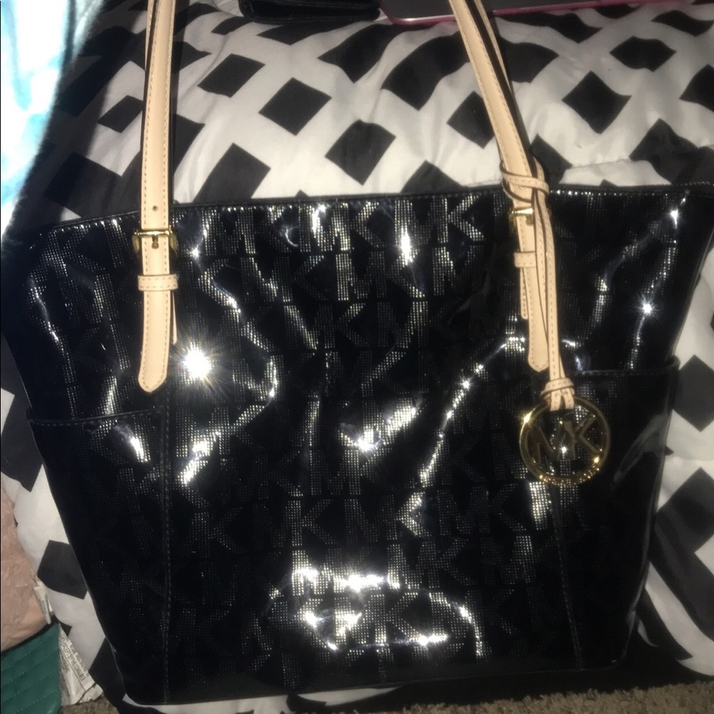Michael Kors Black Metallic Purse/matching wallet