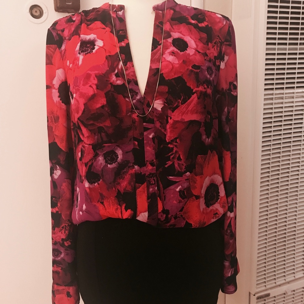 Floral Print Open Back Blouse