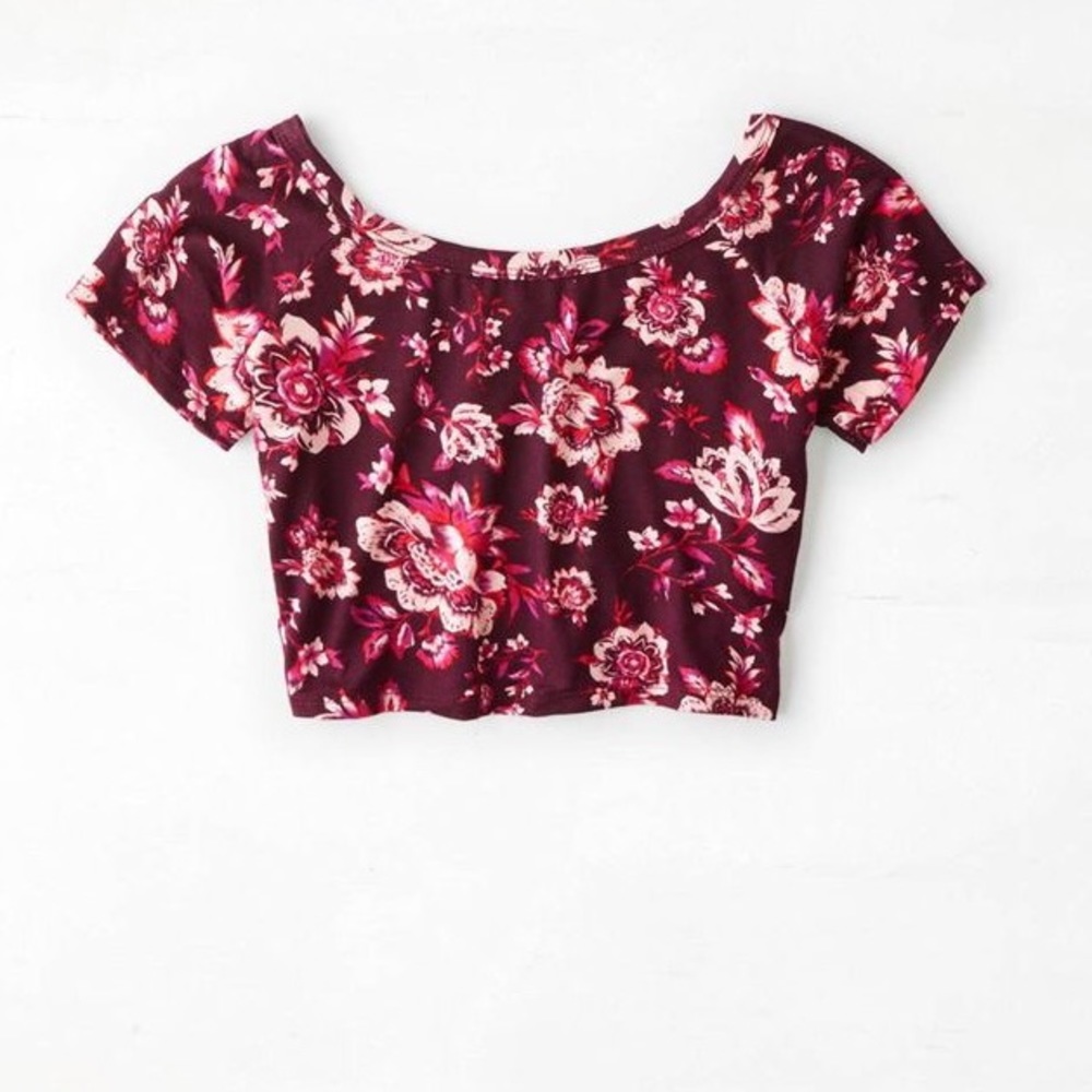 AEO Don’t Ask Why purple floral crop top