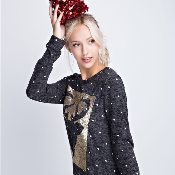 Gold Sequin Polka Dot Reindeer Sweater - Picture 6 of 6