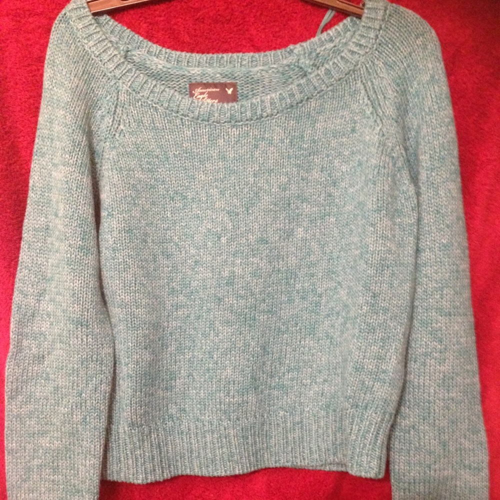 American Eagle teal with white sweater large