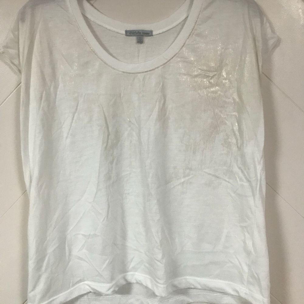 Charlotte Russe White and Gold Shimmer Shirt