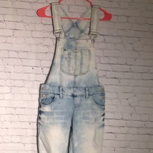 Blue spice acid wash distressed overalls. Sz 3