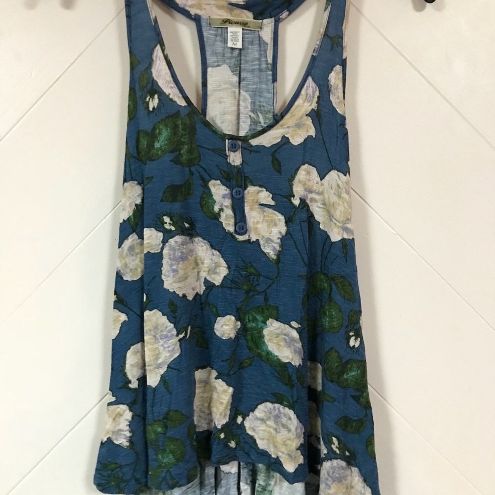 Picasso Floral Blue, Green, and White tank