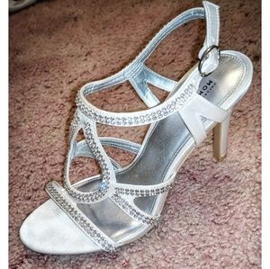 Satin White Heels with Embellished Rhinestones