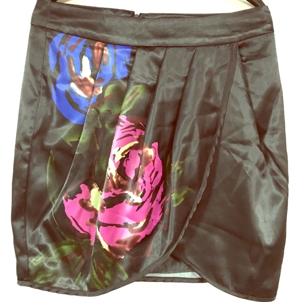 Shinny Floral Black Mini Skirt