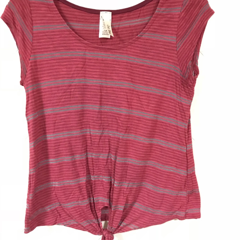 Hot Pink Gray Stripped Knotted Shirt