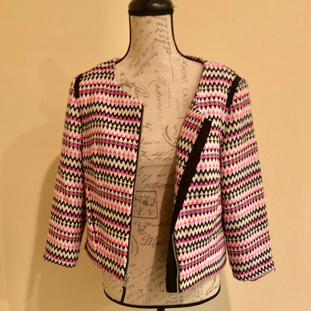 Milly tweed front  chevron zip jacket multicolor 8