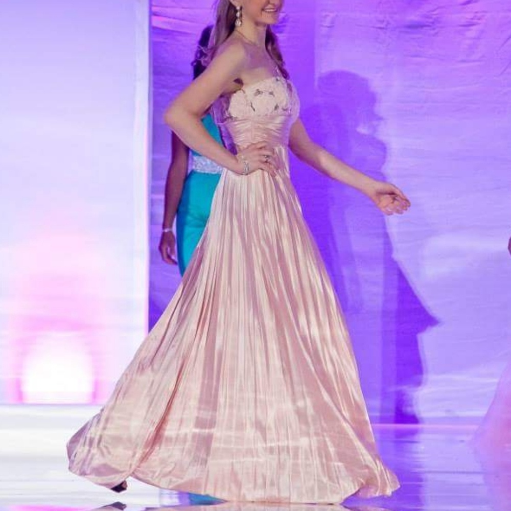 Peach Satin Pleaded Gown