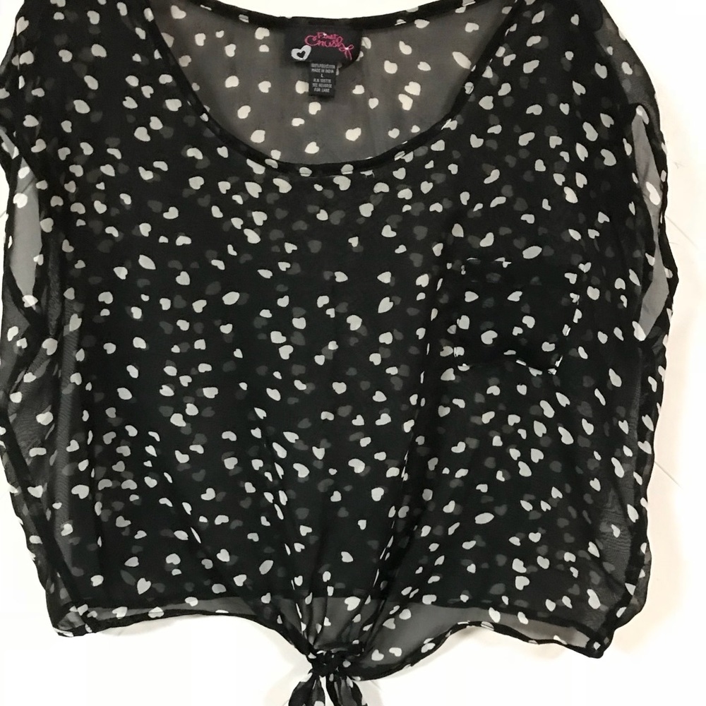 First Crush Black and White Heart Sheer Blouse