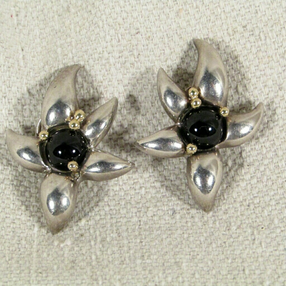 TIFFANY &  CO. SILVER GOLD AND BLACK ONYX EARRINGS