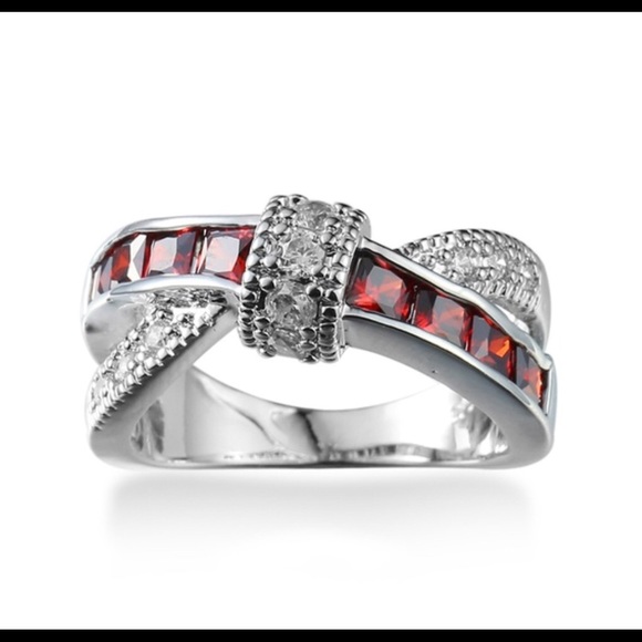 NEW Ring Sterling Silver 925 CZ and Red Stones. - Picture 2 of 3