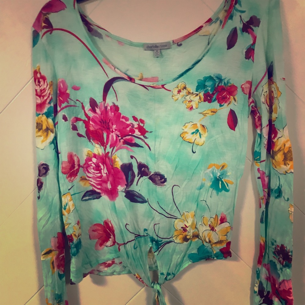 Teal and floral Charlotte Russe Long blouse