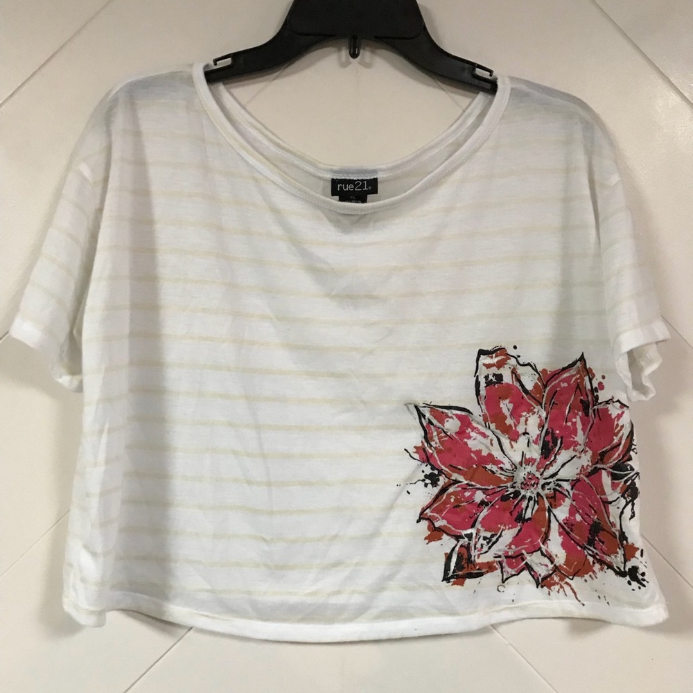 Rue 21 white and cream stripped floral crop-top