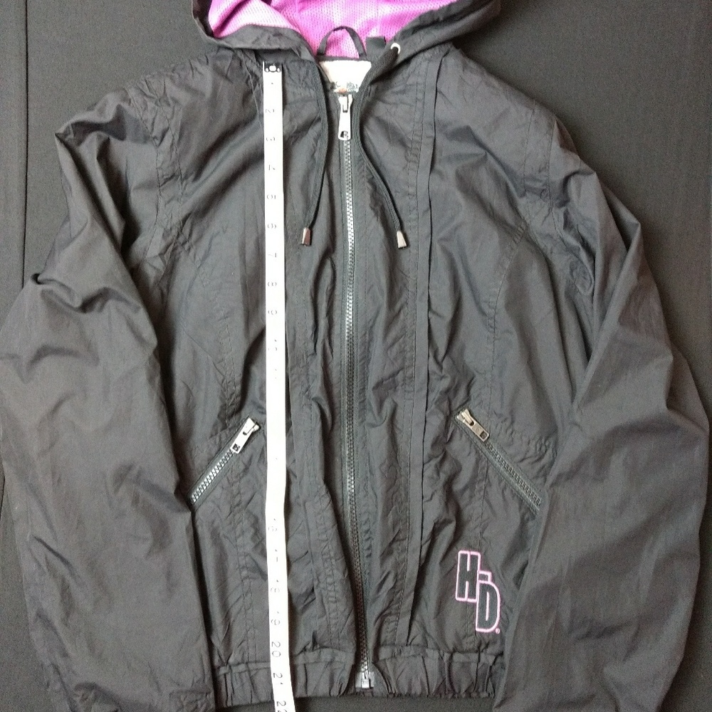 Womens HARLEY DAVIDSON HD Black Windbreaker Jacket