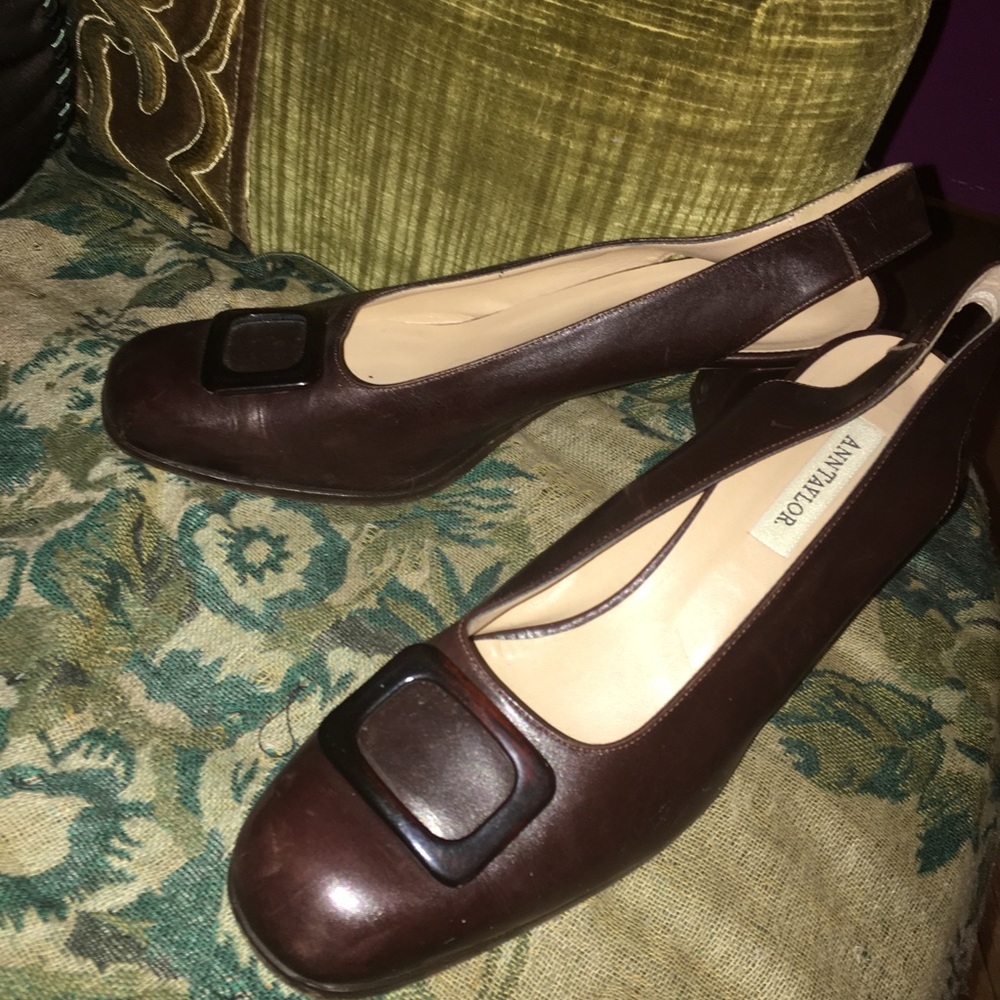 Leather sling back low heels