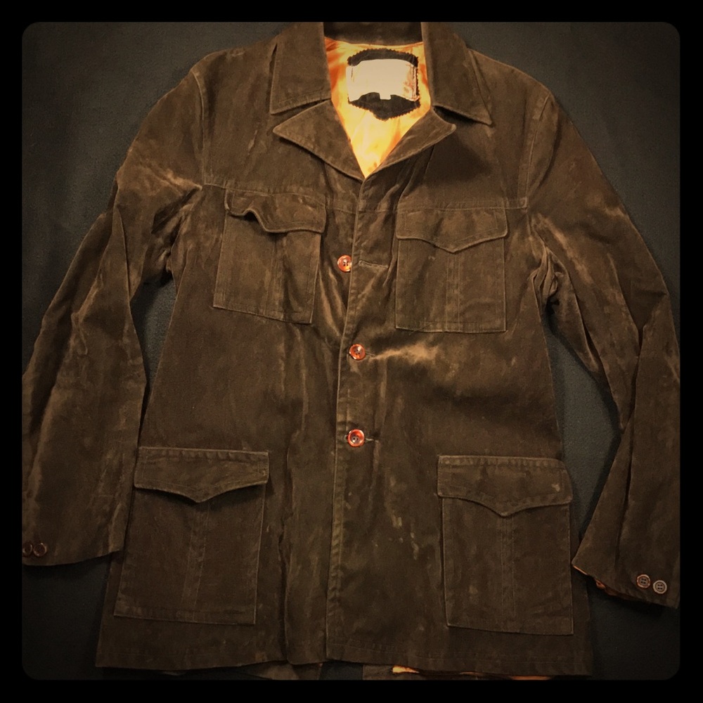 Vintage Brown Velvet Jacket Orange Lining Buttons