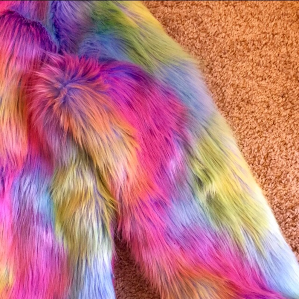 Rainbow fur coat burning man rave festival duster - Picture 8 of 8