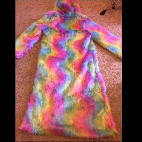 Rainbow fur coat burning man rave festival duster - Picture 6 of 8