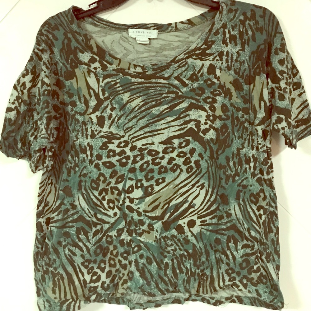 “I LOVE H81” Animal Print Green Tee