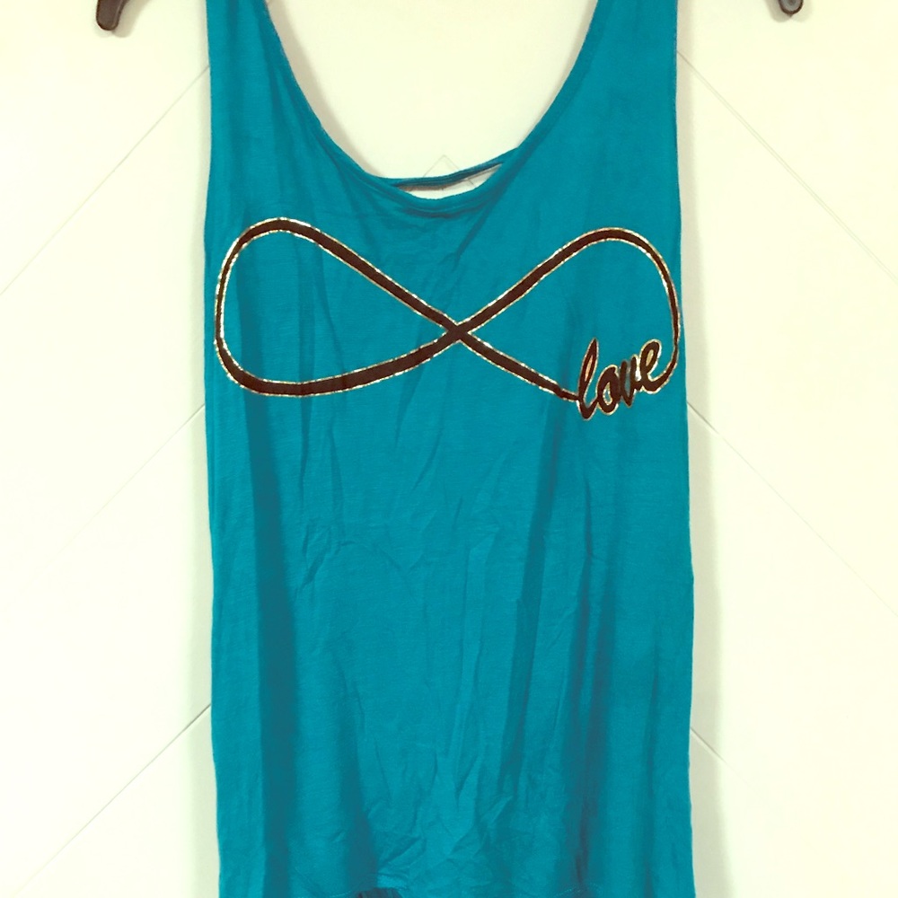 Charlotte Russe turquoise infinity love tank