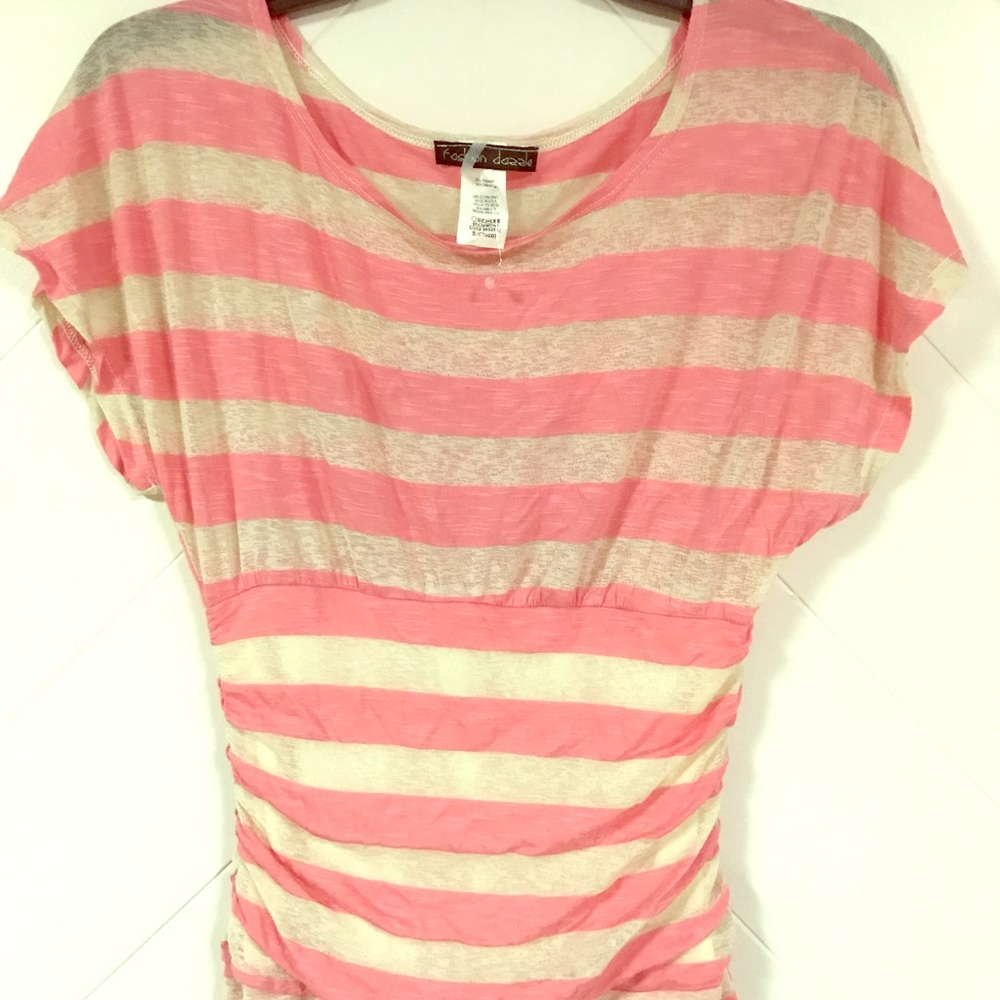 Fashion Dazzle pink and cream sheer blouse