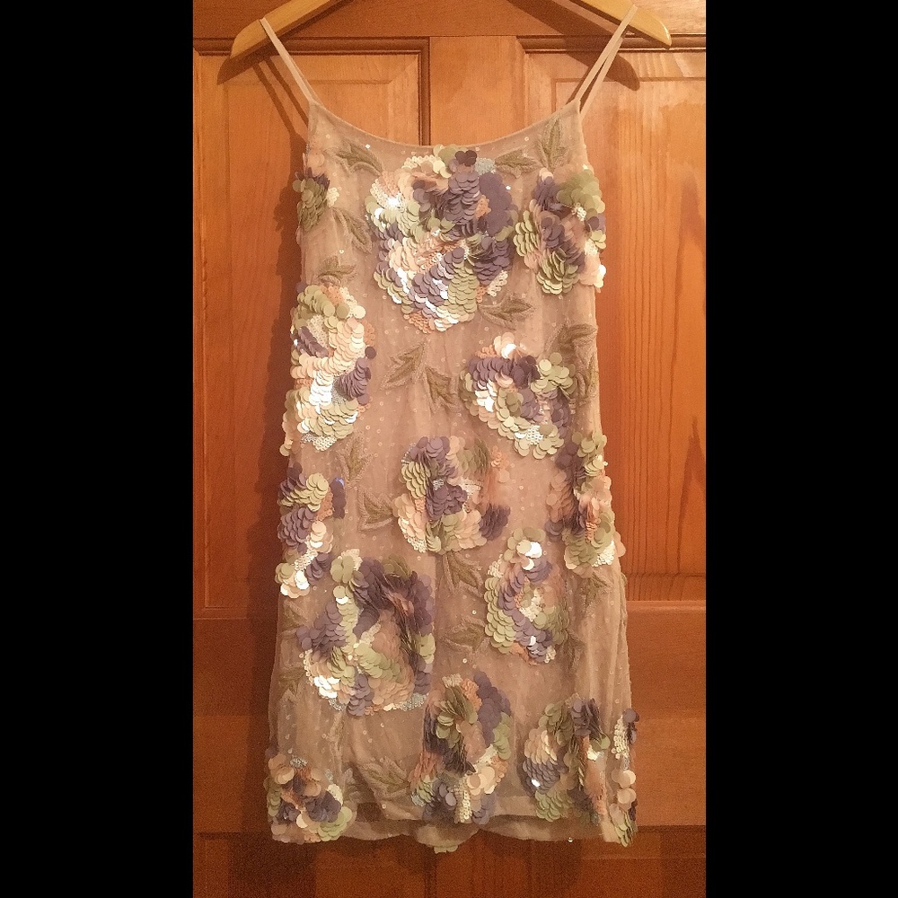 BEBE Sequin Beaded Floral Mini Slip Dress NWT