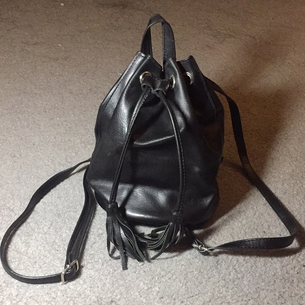 Mini bucket backpack with tassels