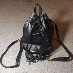 Mini bucket backpack with tassels