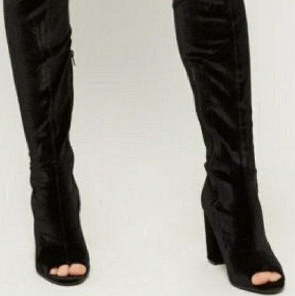 over the knee black velvet boots