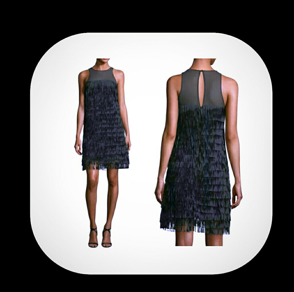 Sleeveless frindge illusion cocktail dress