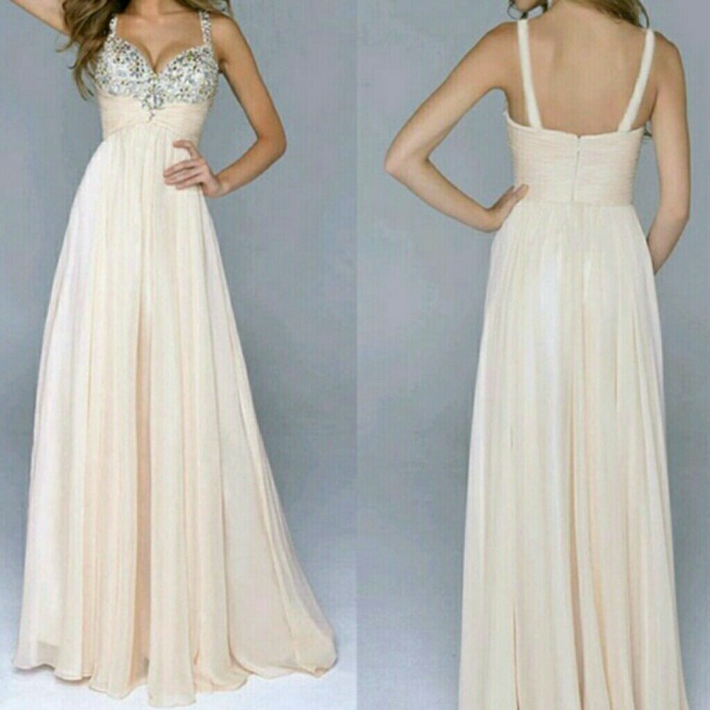 V-neck sequins chiffon prom gown