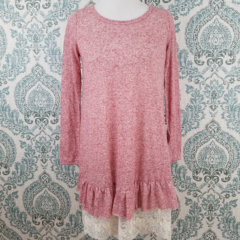 Heathered, Lace Ruffled Trim Tunic