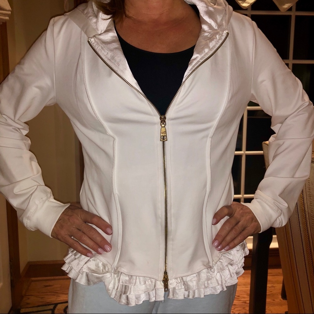 Love Moschino White Ruffled Trim Zip Up