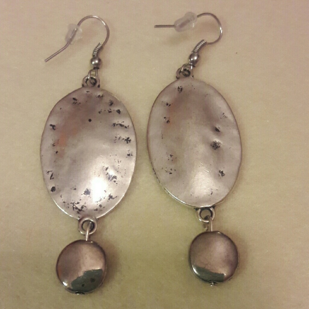DebbBees #25. Silver-plated oval drop earrings.