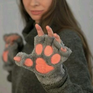 Soft Warm Plush Paw Fingerless Paw Glove Fluffy