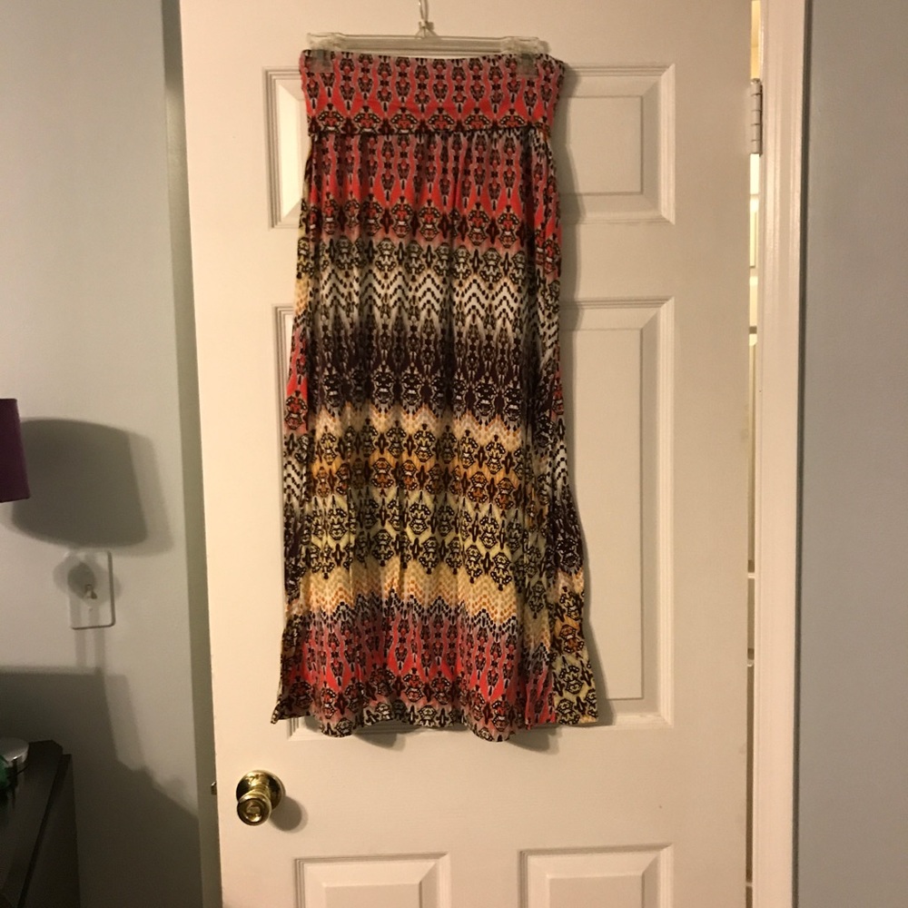 SO Peach, Brown and Gold Gypsy Style Maxi Skirt