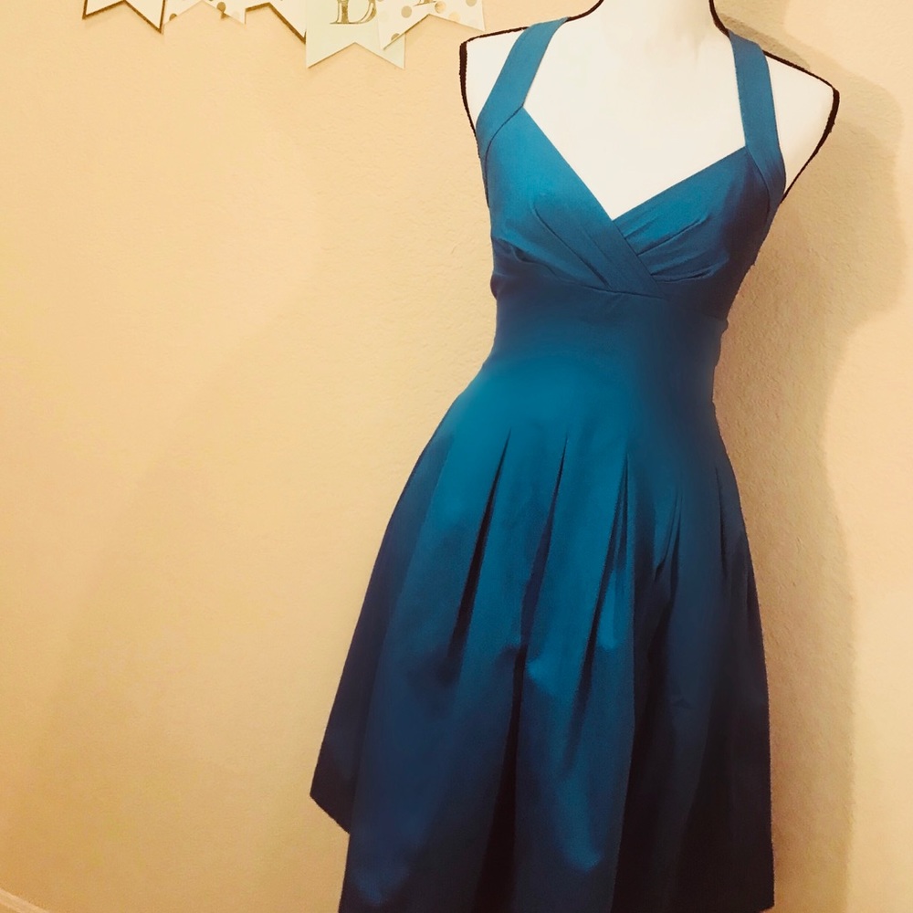 Blue Calvin Klein Criss Cross Back Pleated Dress