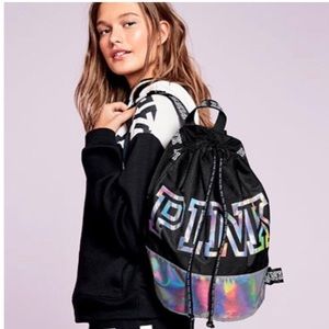 VS PINK Metallic drawstring backpack