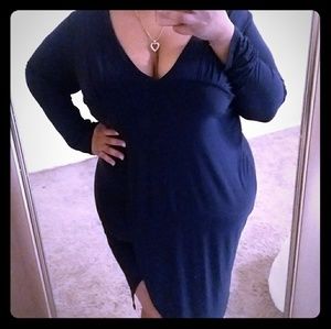 Deep V Navy Blue Wrap Dress