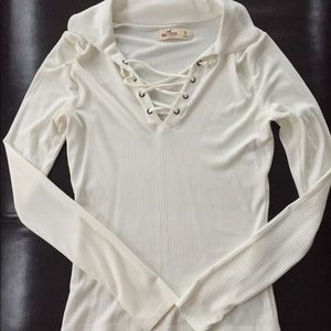 Hollister long sleeve tie neck shirt.