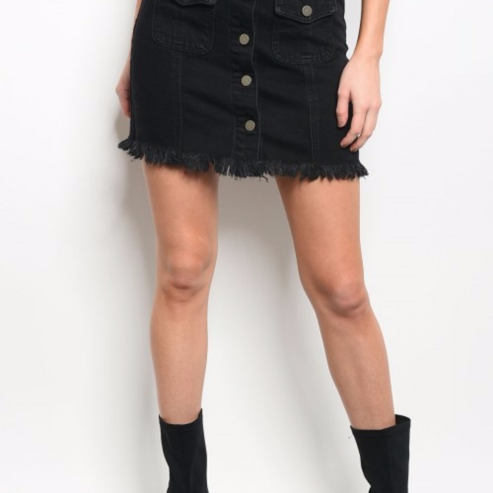 Denim Button Up Fringed Skirt - Picture 3 of 6