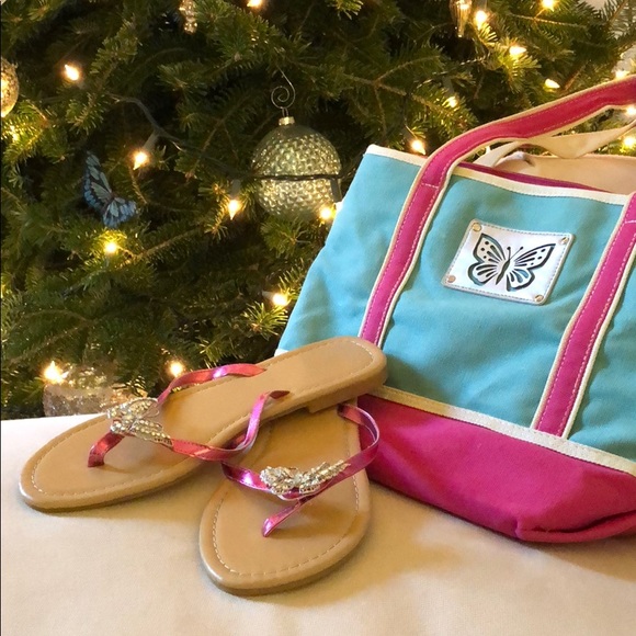 Butterfly Flip Flops with tote bag - Picture 1 of 7