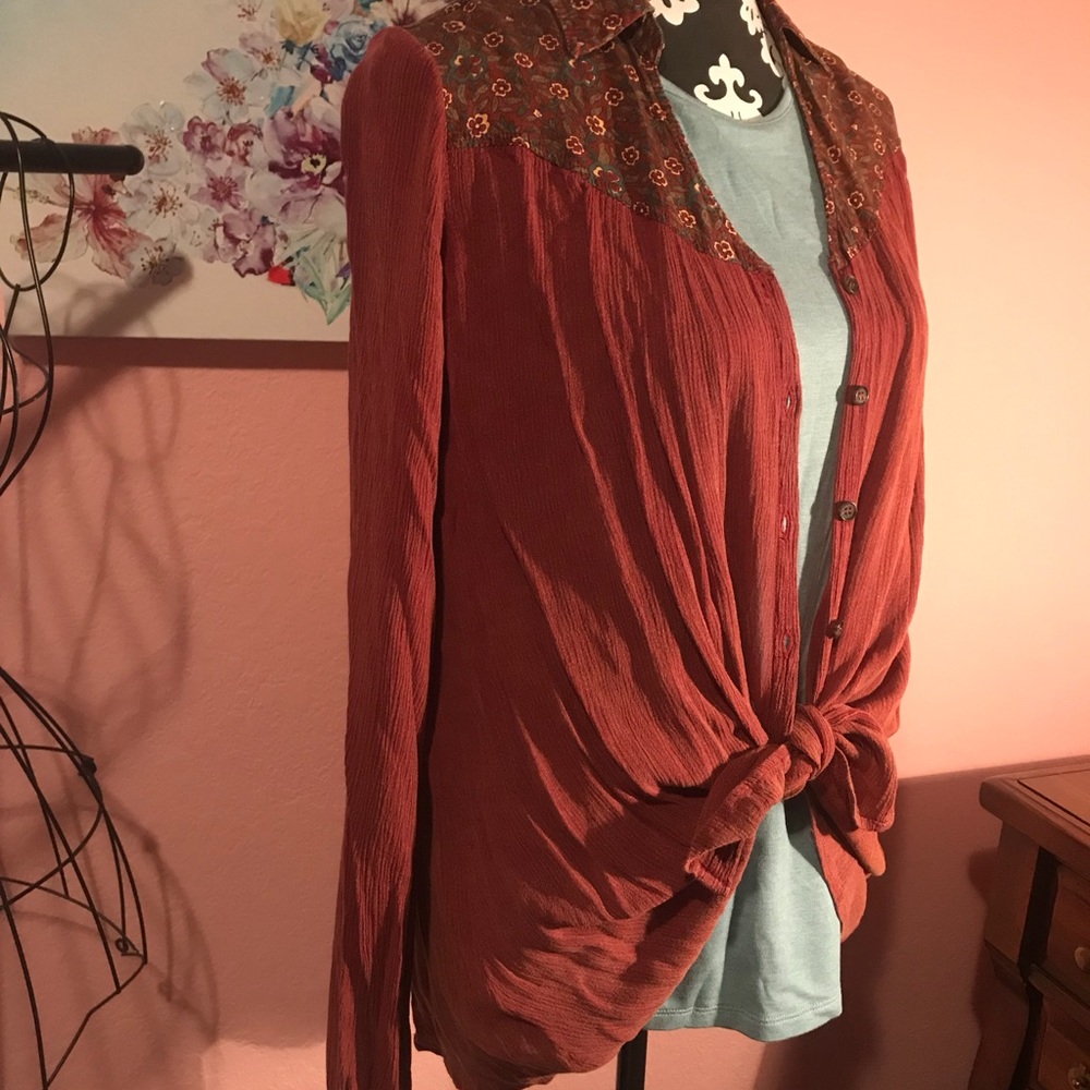 Long sleeve solid and print blouse/shirt
