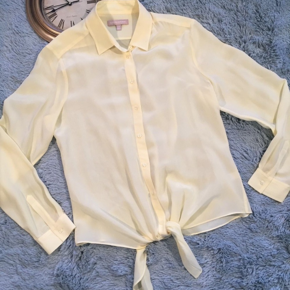 Banana Republic Yellow Silk Tie Front Blouse 12