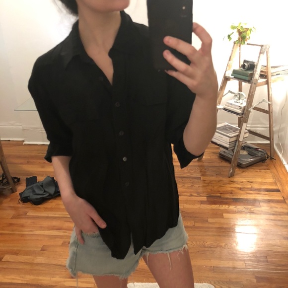 Vintage Joanna Black Silky Relaxed Long Sleeve Button Down Top Shirt Blouse M - Picture 10 of 16