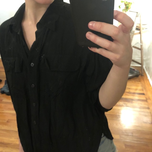 Vintage Joanna Black Silky Relaxed Long Sleeve Button Down Top Shirt Blouse M - Picture 15 of 16