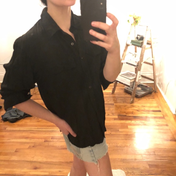 Vintage Joanna Black Silky Relaxed Long Sleeve Button Down Top Shirt Blouse M - Picture 13 of 16